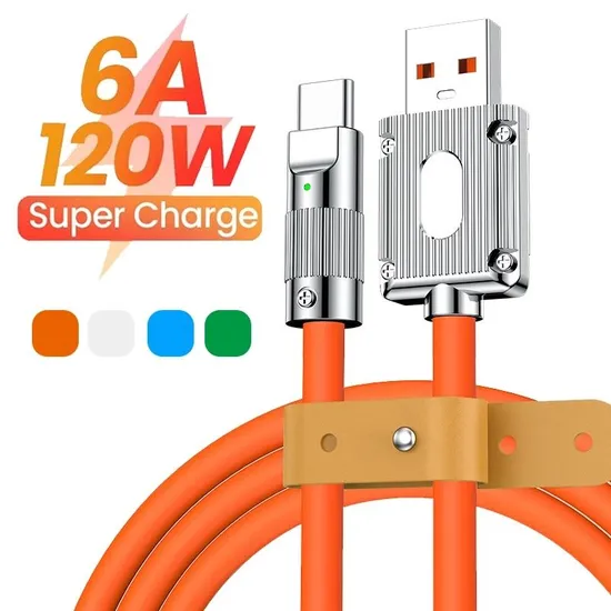 120W 6A Super Fast Charge Type C Liquid Silicone Cable Rotate Charge USB Cable 