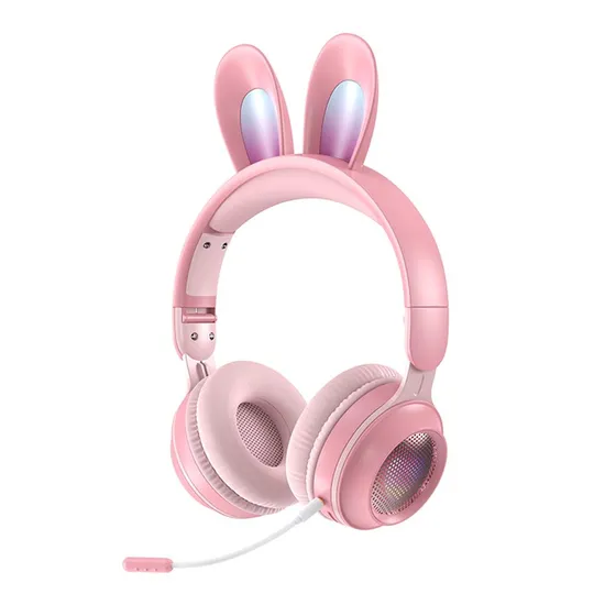 Latest Children Rabbit Ears Computer Gaming Headset Wired Lighting Wireless Mic Headphones for xBox Girls 